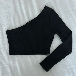Cropped One Shoulder Long Sleeve Top